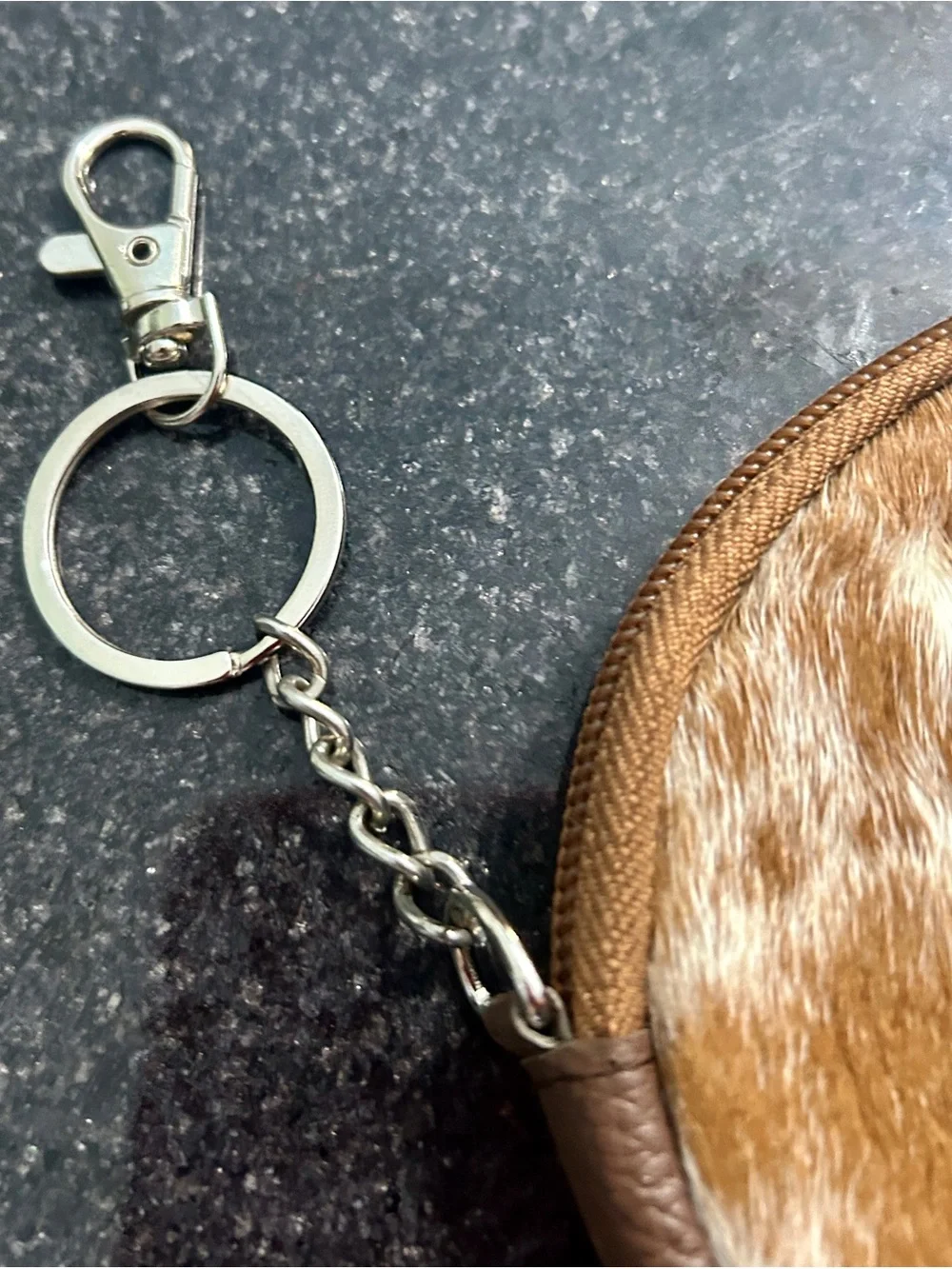 Round Cowhide coin Bag in Brown and White